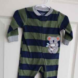 Carter's Fleece Sleeper. Green and Blue stripes with Koala 6m jungle